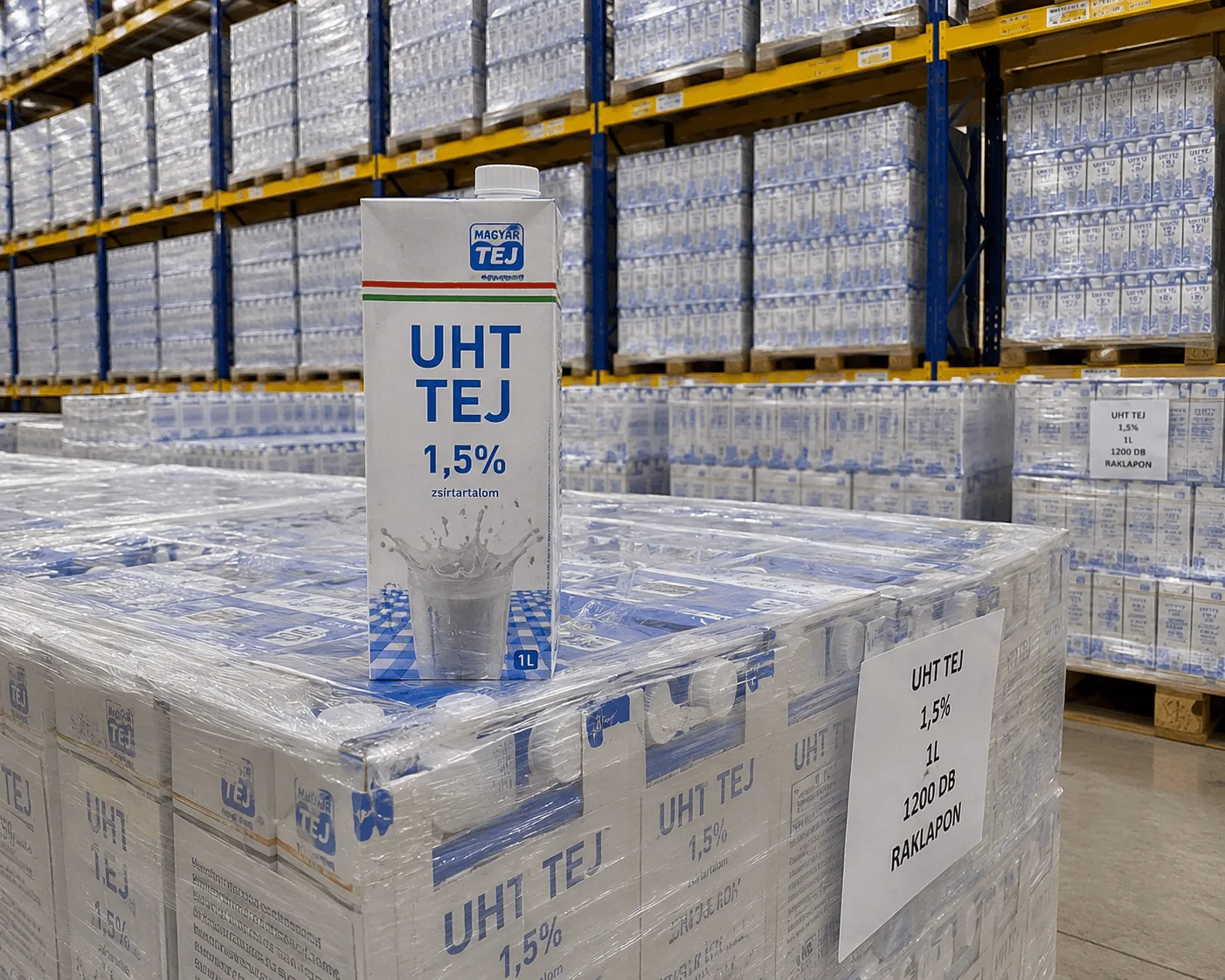 UHT tartós tej 1,5% 1L — 1200 db raklapon